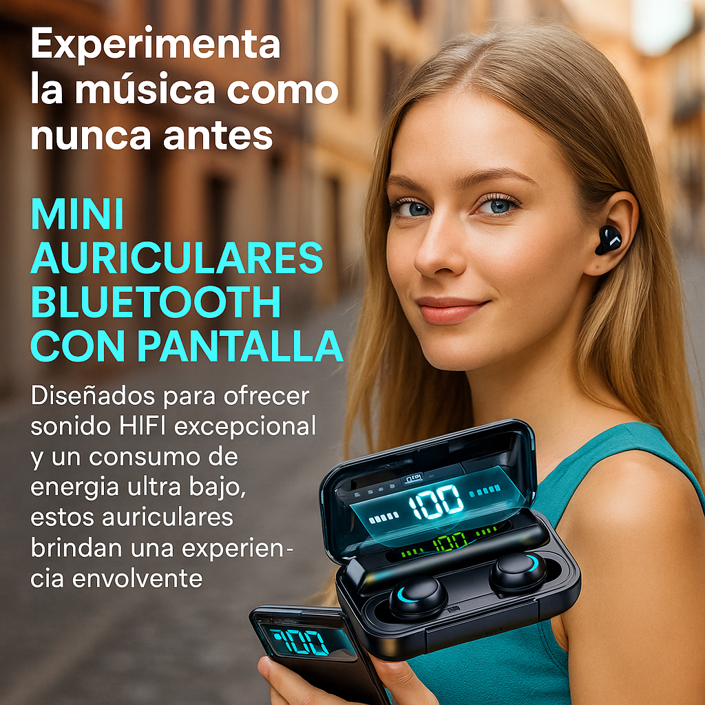 🎧 MINI AUDÍFONOS BLUETOOTH CON PANTALLA - ¡SONIDO HIFI PORTÁTIL!